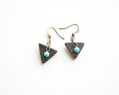Triangle Earrings with Turquoise Beads - Ebony Wood