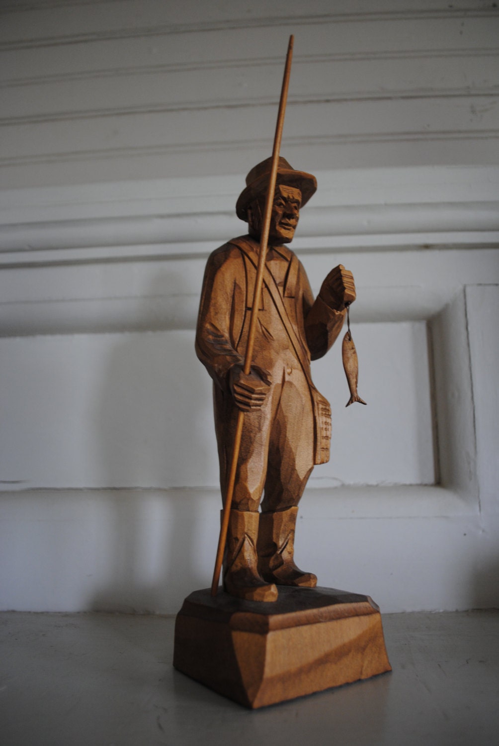 Nautical Wood Carving Of Fisherman Vintage Wooden Carving