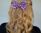 Fabric Hair Bow - Purple Leopard Print Hair Bow Clip