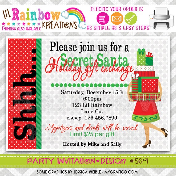 569: DIY Holiday Gift Exchange Christmas Party Invitation Or