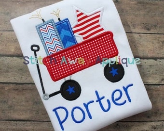 Patriotic Wagon Fourth of July Machine Applique Design