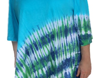 Festival Hippie Tunic Top in Tie Dye | Cotton Tunic Short Sleeve with Hanky Hem | Plus Size Tie Dye Shirt, Plus Size Clothing XL 1X 2X 3X