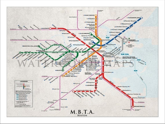 BOSTON Subway Map Tube Map Map Art Metro Map by WaterColorMaps2