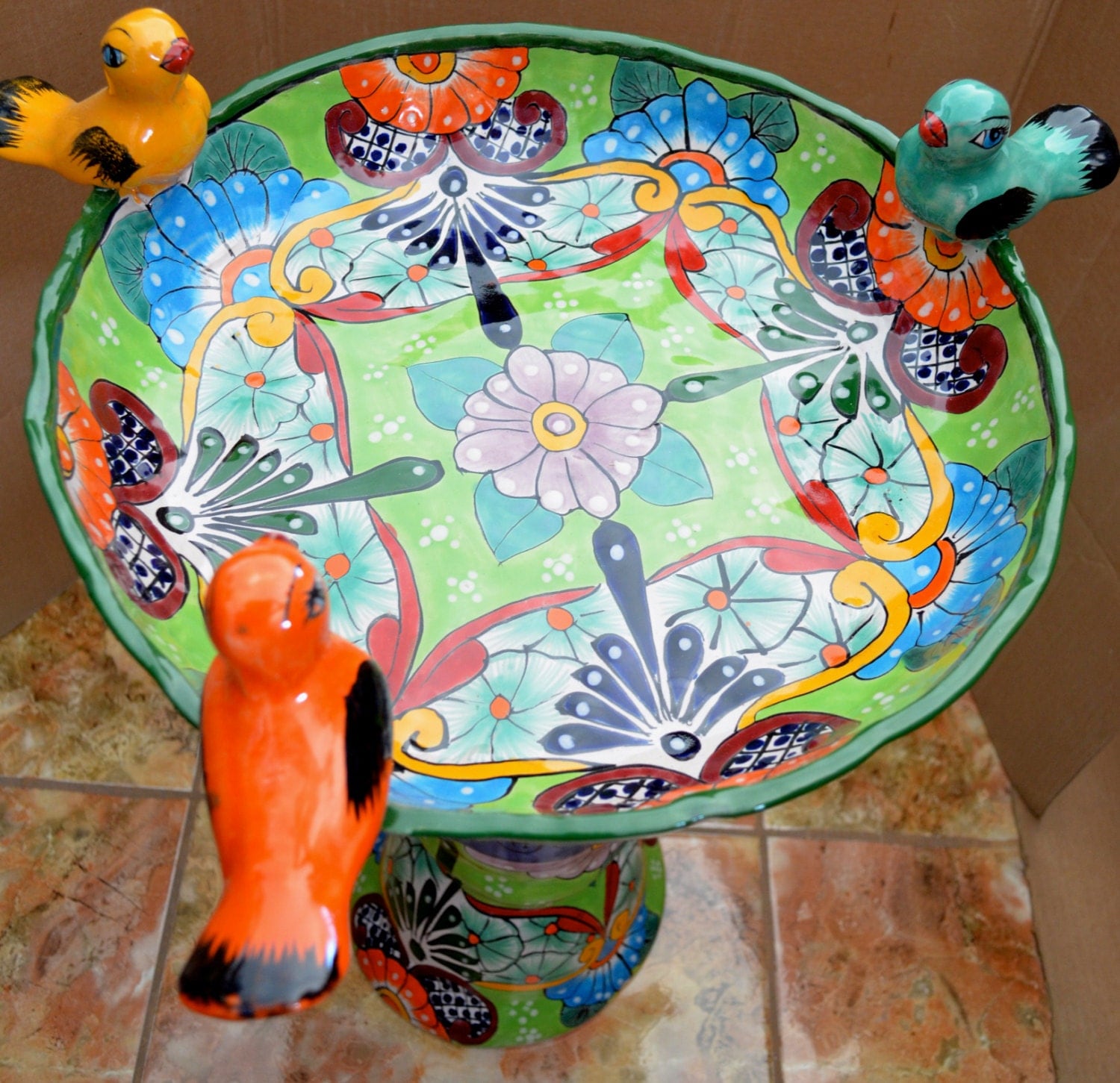Talavera Mexican Pottery BIRD BATH by MexicanTalavera on Etsy