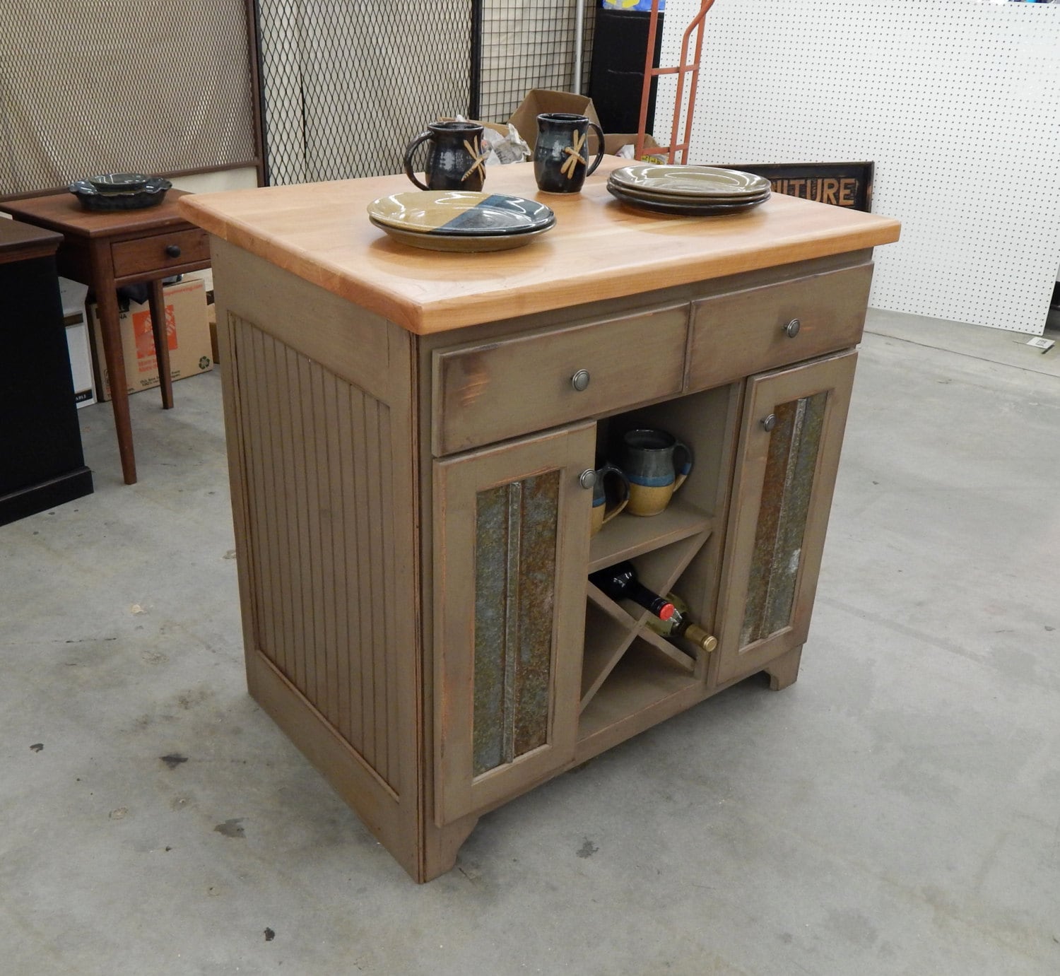 Rustic Handcrafted Kitchen Island with 2 inch Butcher Block