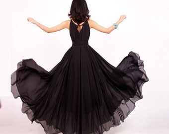 black chiffon Dress Holiday Beach Dress Summer Sundress Plus Size Maxi ...