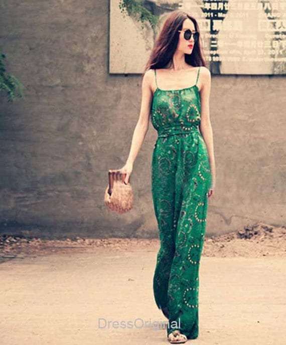 Jade green jumpsuit wide leg long jumpsuits dress Green dress maxi dress Sundress Plus Size Summer Dress Holiday Beach Dress