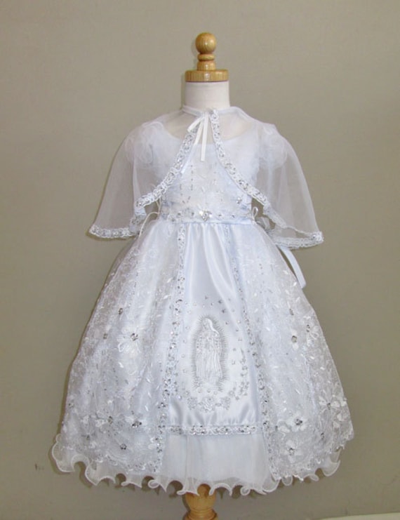 Baptism Dress with Mary Embroidery embroidered dress white
