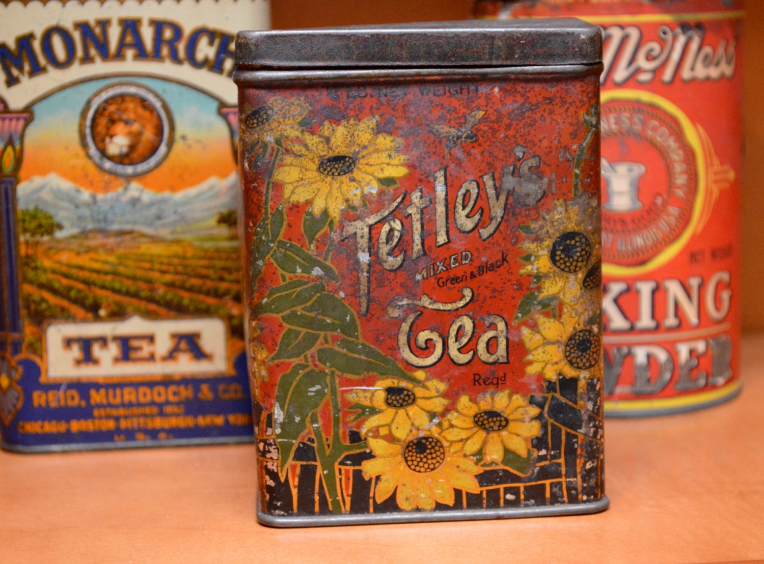 Antique Tetley Tea Tin Mixed Green & Black Tea 1920's