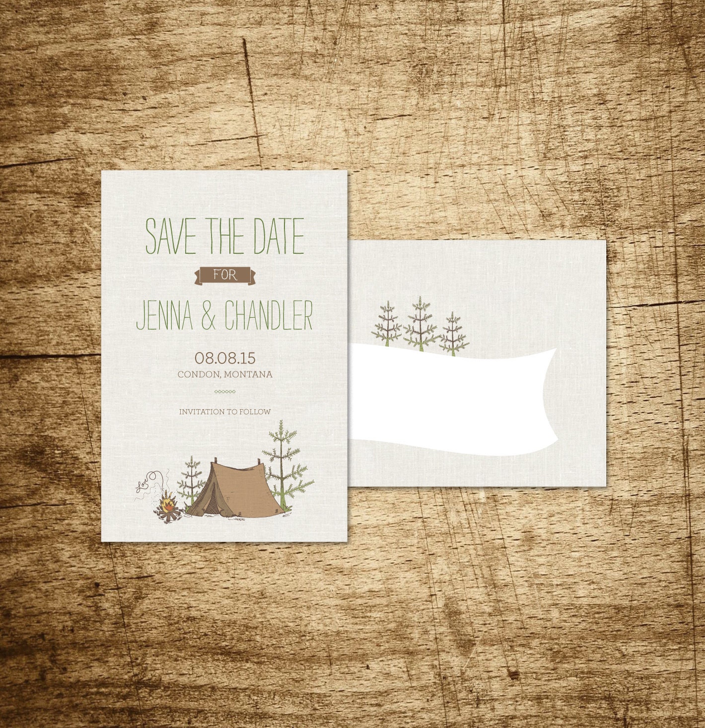 Printable Save the Date Postcard – Camp Etsy – Hand Drawn Campsite with ...