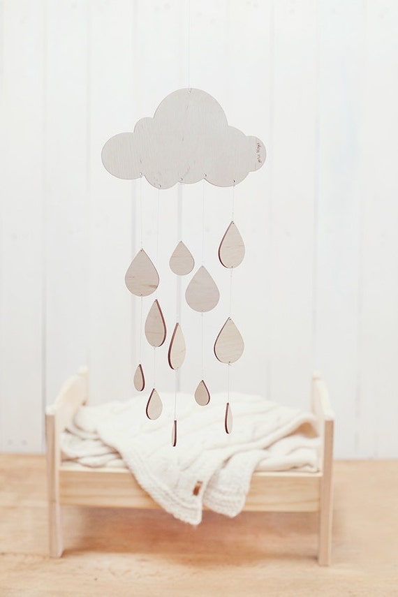 READY TO SHIP Rainy day baby mobile  / Nursery mobile / Baby crib mobile / Wooden mobile
