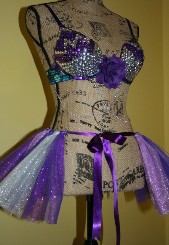 34c Purple Zig Zag Rave Bra And Tutu Bustle By Kandilandcloset 7672