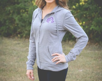 Monogram Zip Up Jacket | Monogram Hoodie | Full Zip Hoodie | Lightweight Jacket | Monogrammed Jacket | Gift for Her | Gifts under 30