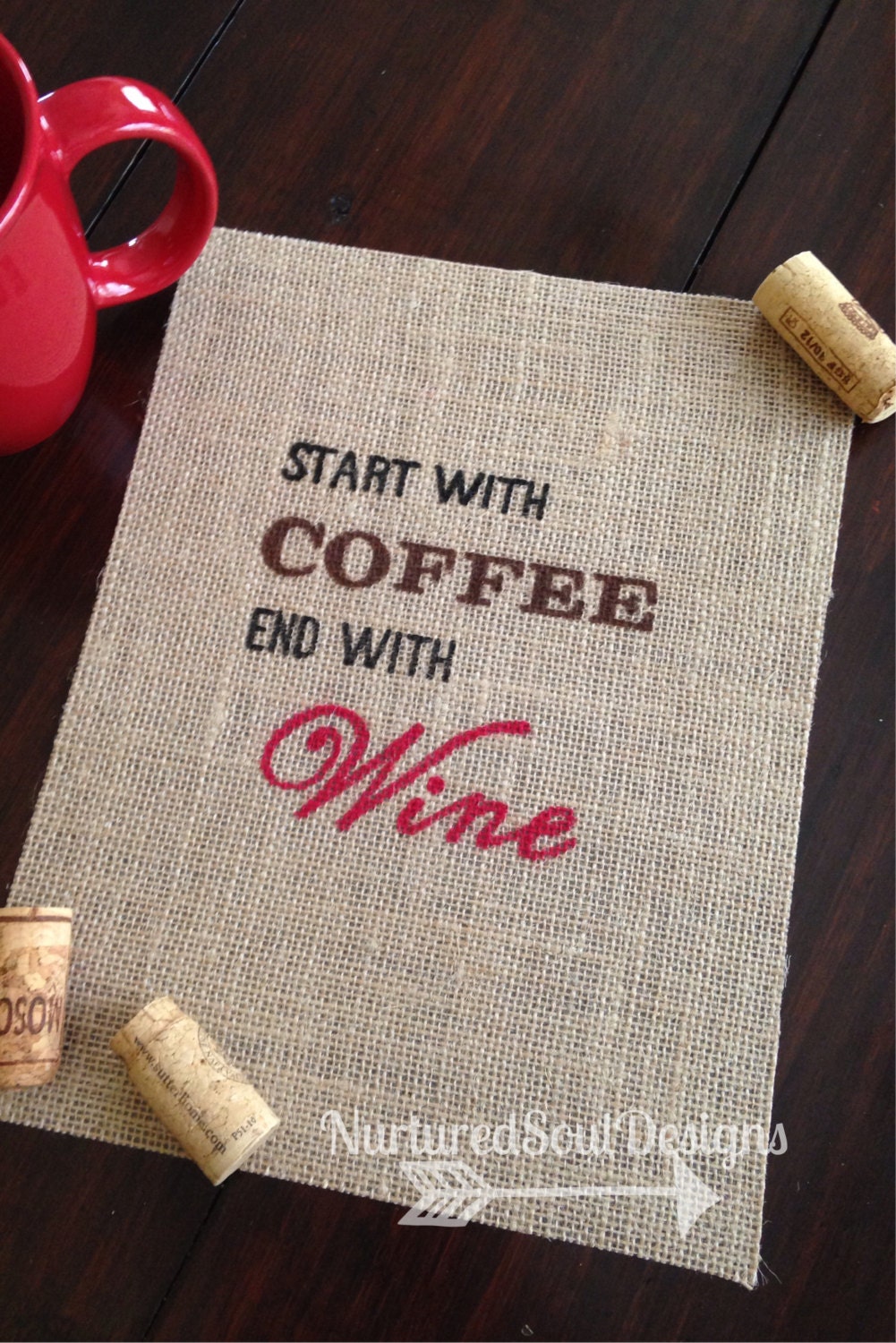 Coffee and Wine Kitchen Decor/ Coffee and Wine Painted Burlap