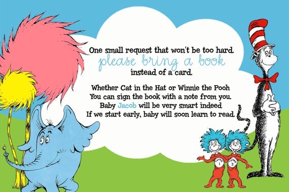 Dr. Seuss Bring A Book Baby Shower Insert by SWAKStudio on Etsy