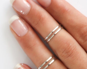 Sterling Silver stacking rings, 4 Above the knuckle rings, sterling silver midi ring set, plain band midi rings, silver shiny thin rings