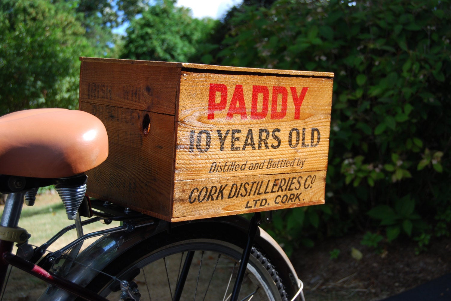 Whiskey Crate Bike Box. Stylish rear mount wood box with