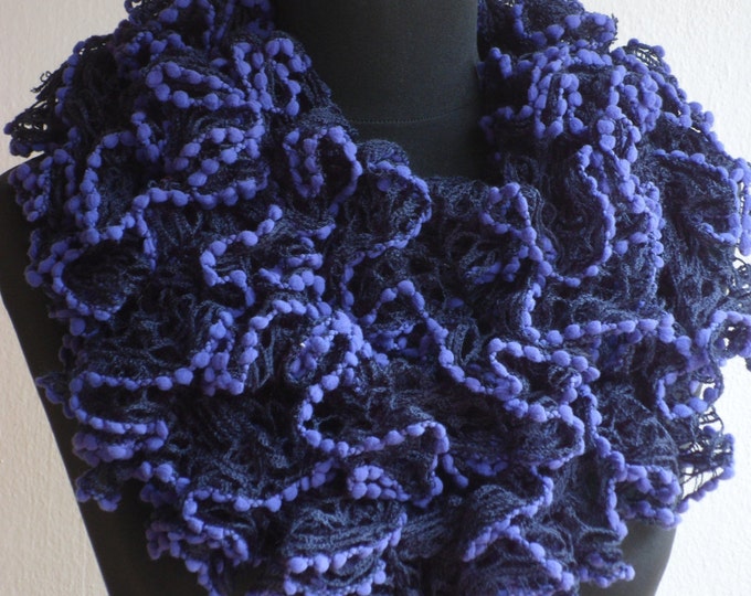 Ruffle scarf, Frilly scarf, Knitted scarf, Purple scarf, Fashion scarf, Mother's Day gift, Spring Accesories, Clearance sale!!!