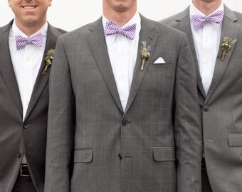 Mens Custom Bow Tie Purple Gingham Freestyle Bowtie