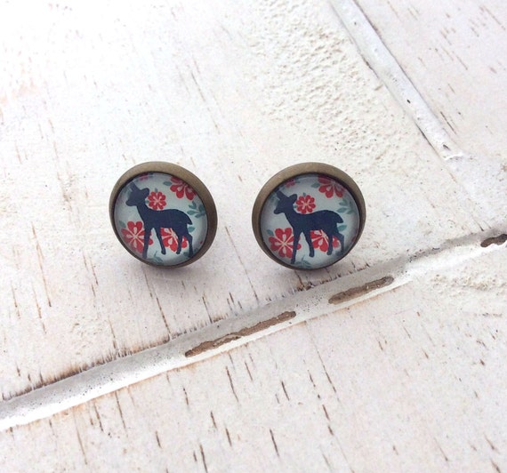 Red and Blue Reindeer Studs, Christmas jewellery, Reindeer Earrings - Secret Santa, Stocking Filler, Christmas Treat, Festive Accessories