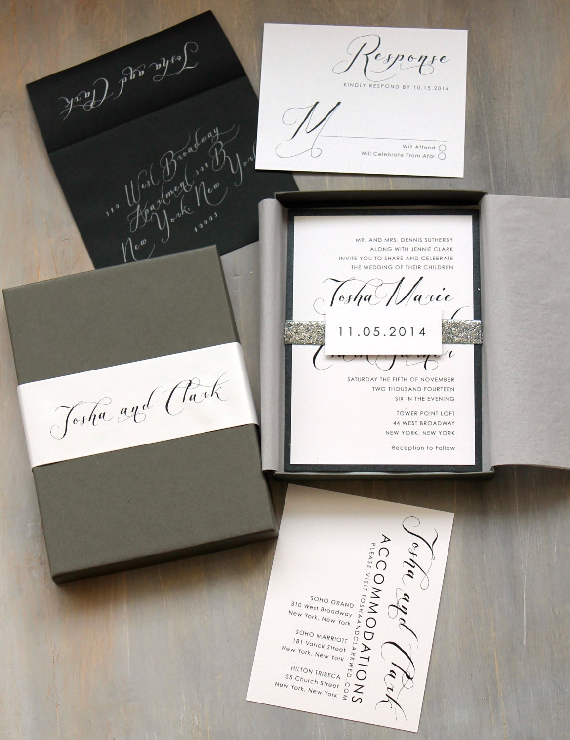 Calligraphy Wedding Invitations Glitter Boxed Wedding