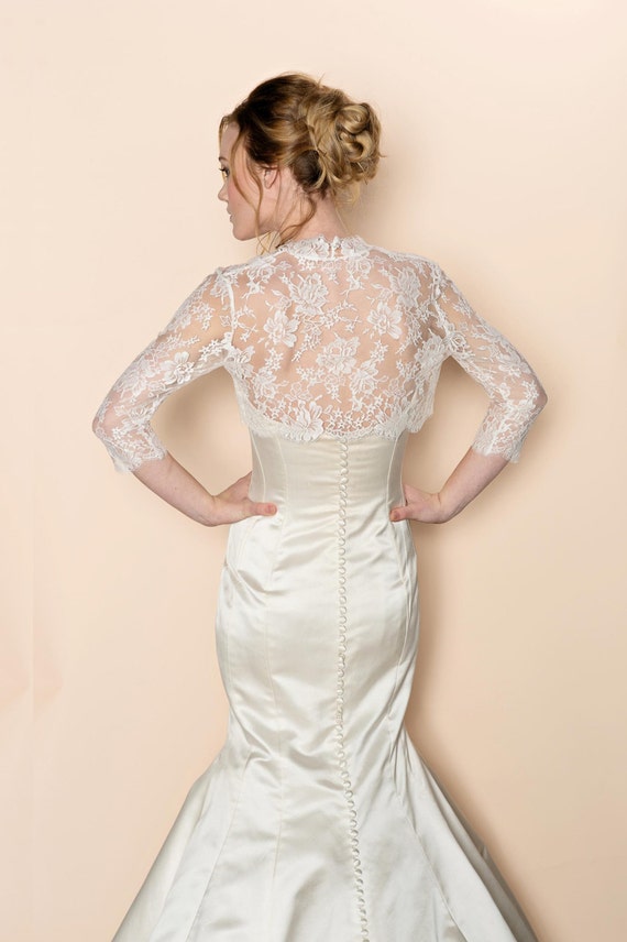 Celine Bridal French Lace Bolero cover up shrug In Ivory Celine Bridal French Lace Bolero cover up shrug In Ivory