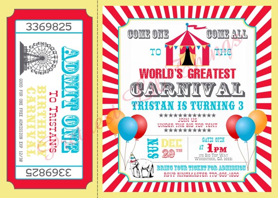 Carnival Themed Birthday Party Invitations 6