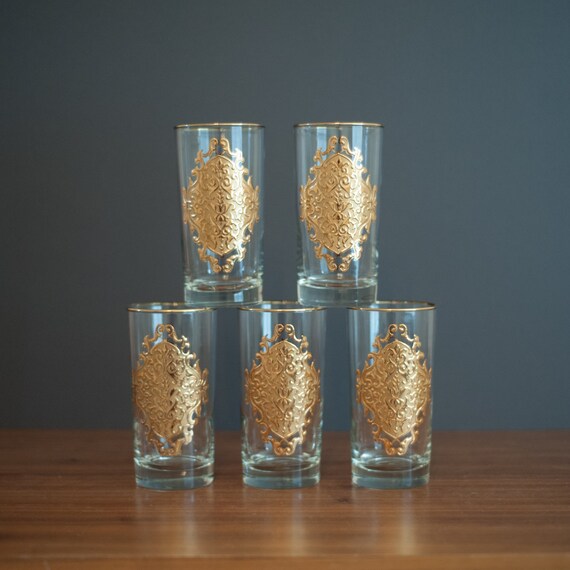 Vintage gold highball glasses set of five gilded by CLYDEhome