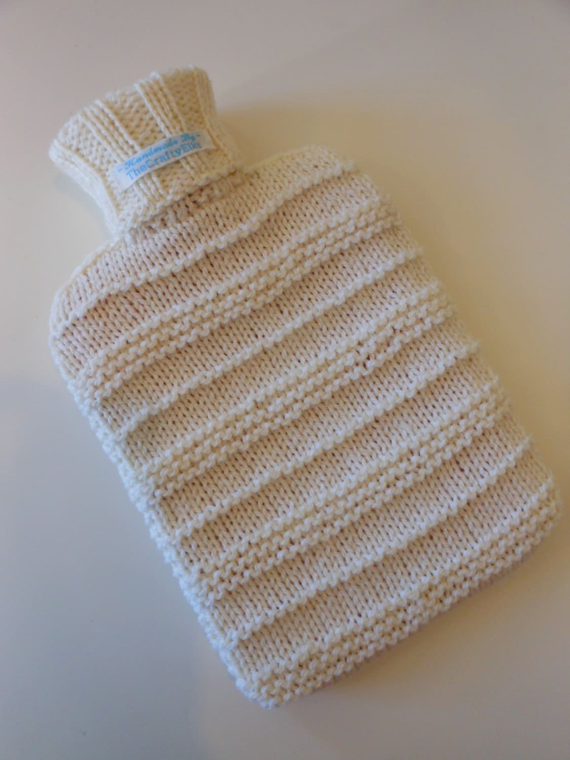 Hand Knitted Hot Water Bottle Cover Cosy in Cream