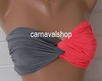 Swimwear Swimsuit Bikini Top Neon Pink and Grey Bikini Top Summer Beach Fashion Gifts For Women