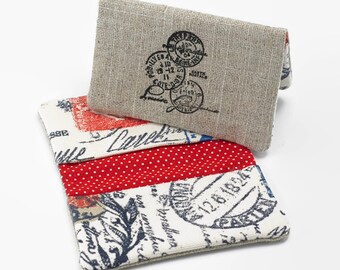 Business Card Case, Credit Card Holder, Fabric Gift Card Wallet in Airmail Print