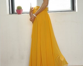Beautiful Bow Tie Chiffon Maxi Skirt Silk Skirts Yellow Elastic Waist Summer Skirt Floor Length Long Skirt (037),#96