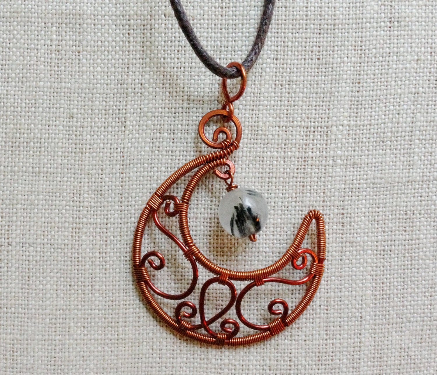  HENNA  MOON  Copper pendant combined amethyst black by 