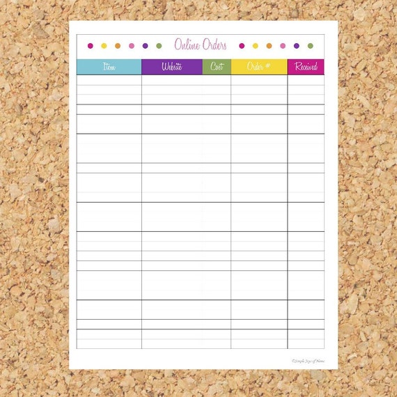 Items similar to Online Orders Tracker - Printable PDF on Etsy