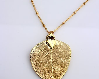 Gold Dipped Aspen Leaf Necklace, Real Aspen Leaf Dipped in 24K Gold Pendant Necklace, Nature Jewelry,Leaf Pendant,Fall wedding, Bridesmaid