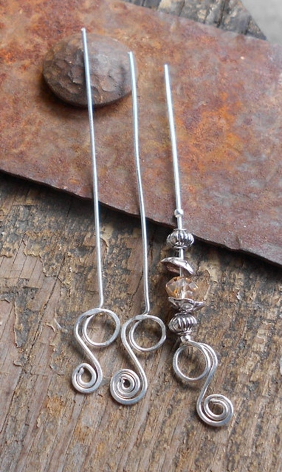 Head Pins Handmade Double Loop Swirl Silver Head Pins Head