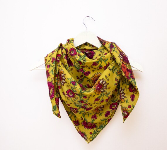 Items similar to Multicolor Scarf, Square Scarf, Floral Cotton Scarf, Scarf With Flowers, Yellow