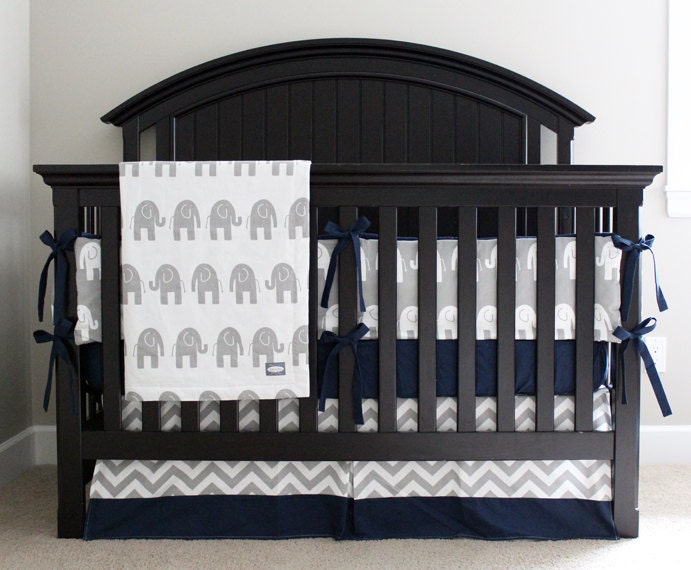 Elephant Nursery Crib Bedding Set Baby Boy Navy Blue Crib