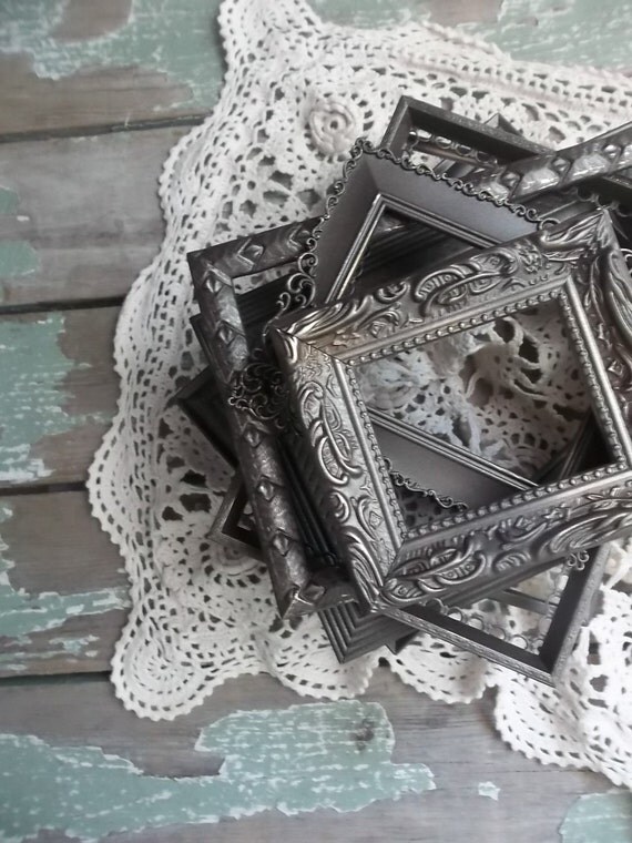 Vintage Picture Frame set. Antique Pewter. Victorian Gothic Collection