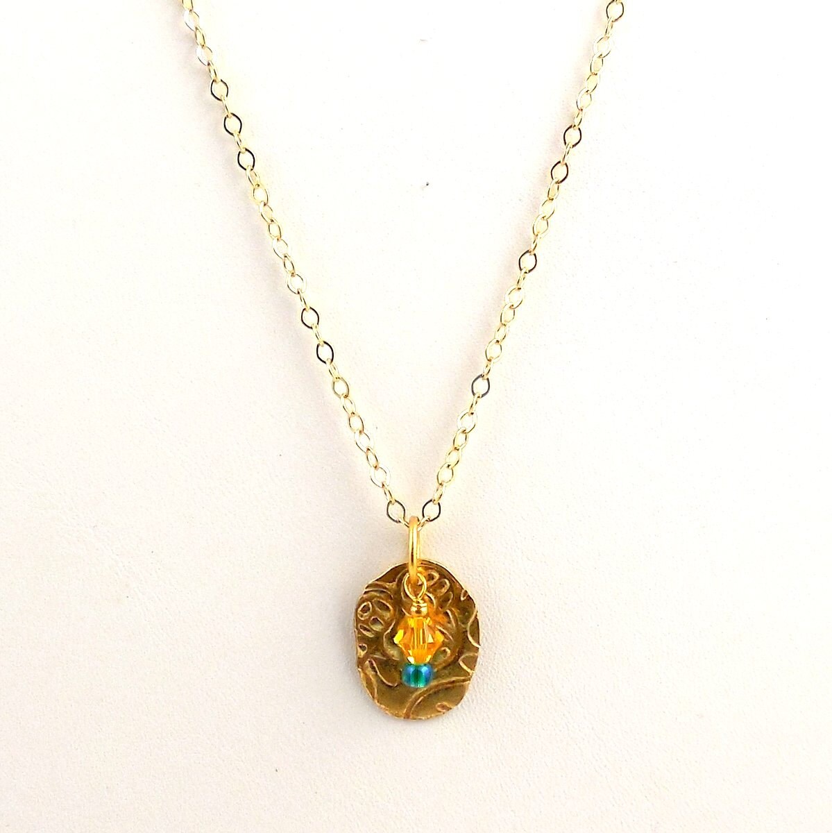 Golden Rose Embossed Charm Necklace Beaded Necklace