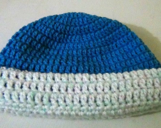 Hat - Crocheted Cap - Winter Hat - Blue White Reversible Headwear - Two Hats in One