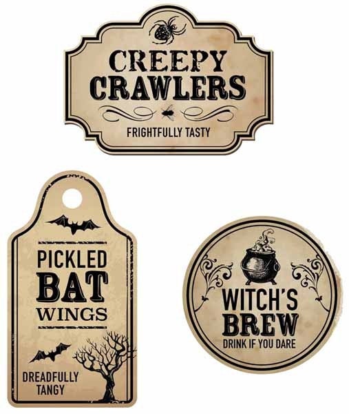 Halloween apothecary labels with vintage style bats spooky