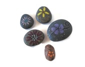 Hand Painted Stones, Five Different Flowers(collection of 5)