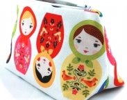 Matryoshka Makeup Bag in Babushka Russian Doll Cotton - Cosmetic Bag, Gift for Her, Travel Accessory, Birthday Gift, Mother's Day