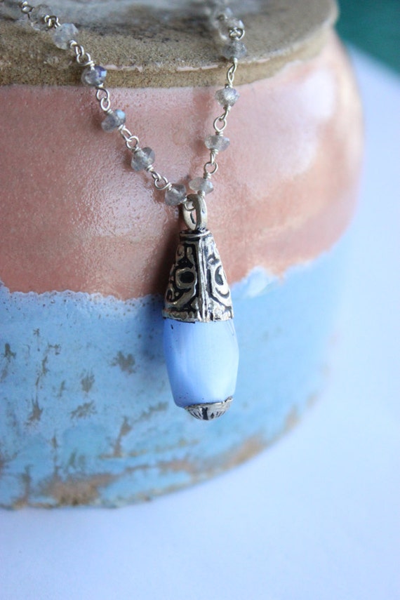 Tibetan Silver & Opalite Drop Pendant Necklace with by MAJIdesigns