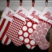 Set of 6 Custom Christmas Stockings with Ball Fringe and Embroidery