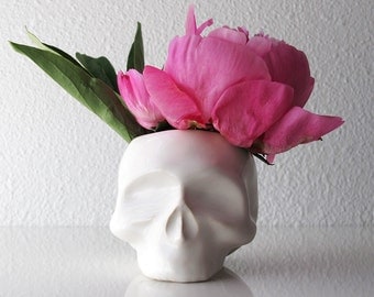 Ceramic Skull Flower Vase Candy Dish Planter