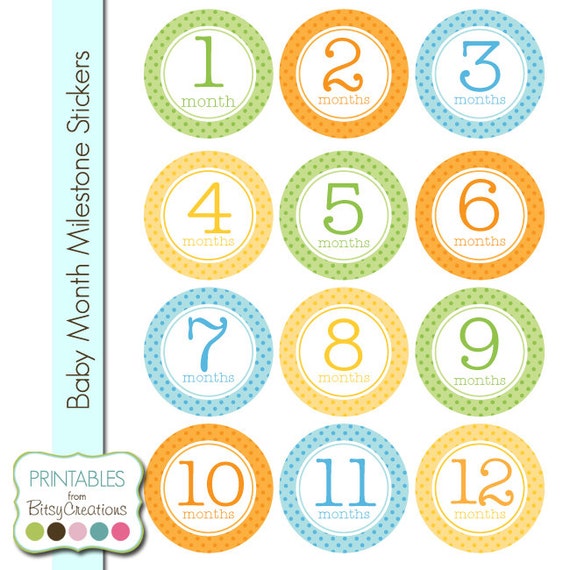 printable digital baby month stickers bright dots instant