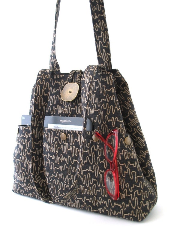 black and brown purse fabric tote bag hobo bag shoulder bag