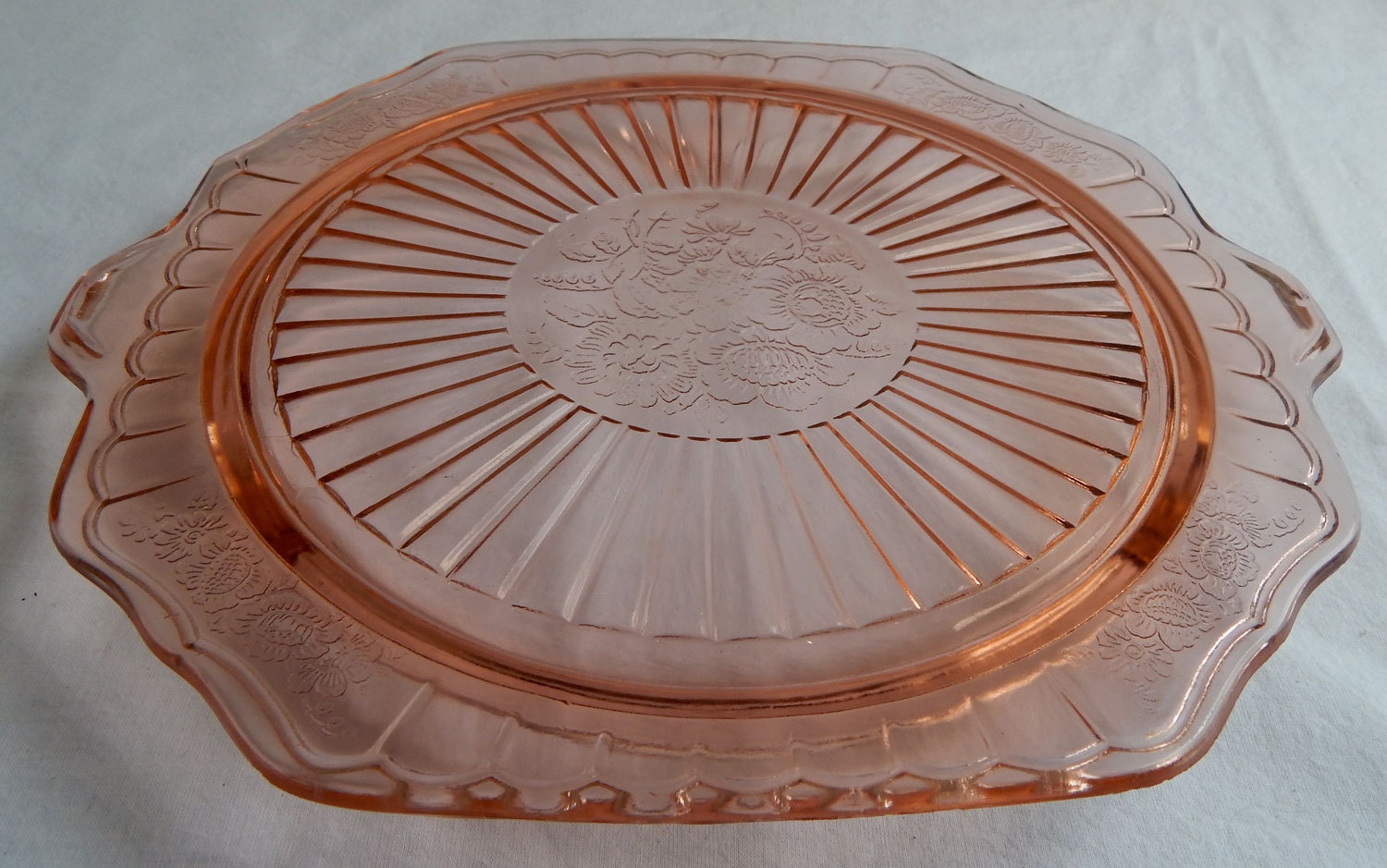 Mayfair Open Rose Depression Glass Footed Cake Plate